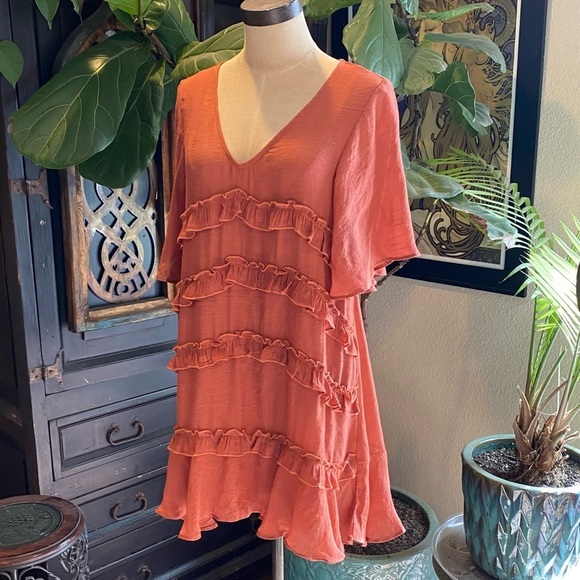 Vici Flawless Ruffled Terra Cotta v-neck Tunic Slip dress - Picture 5 of 16